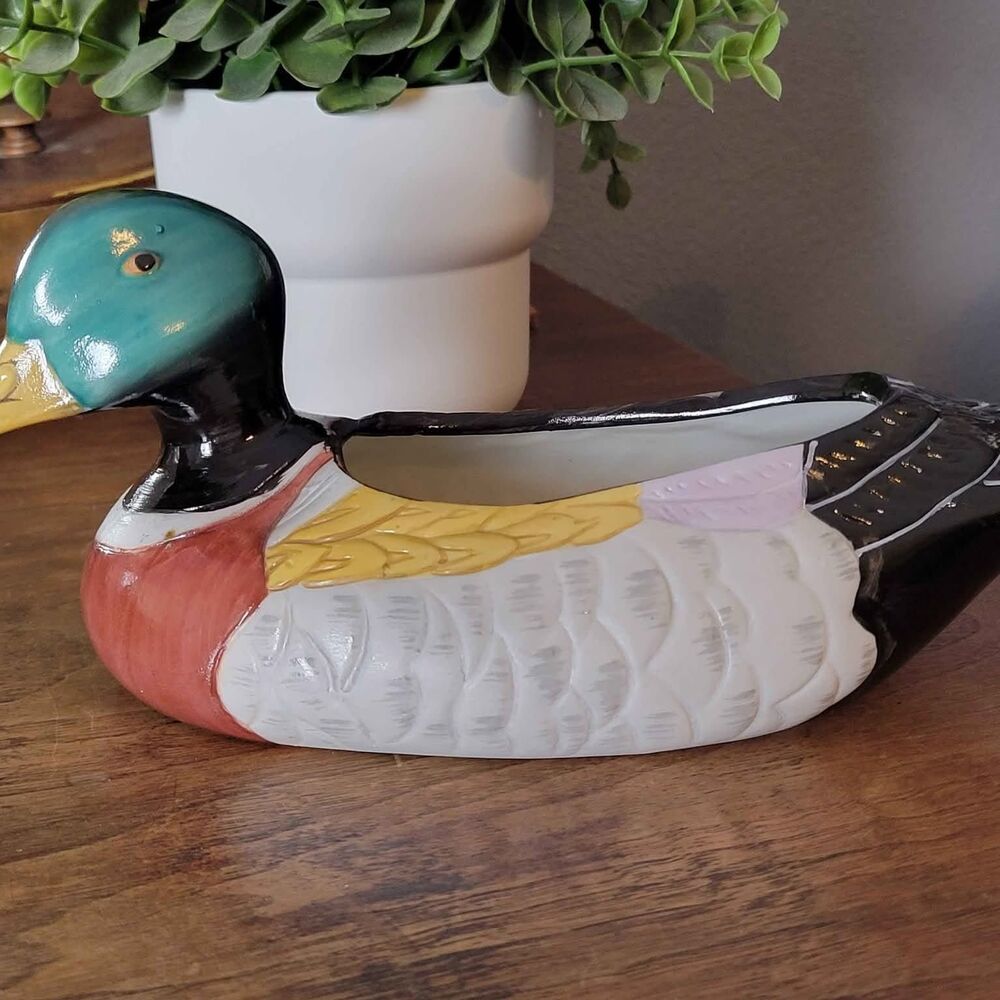 Vintage FTD Ceramic Mallard Duck Indoor Planter